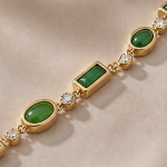 Mixed-Cut Green Agate and Cubic Zirconia Line Bracelet in Gold Tone - Image 7