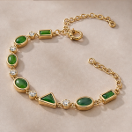 Mixed-Cut Green Agate and Cubic Zirconia Line Bracelet in Gold Tone - Image 6