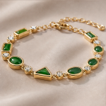 Mixed-Cut Green Agate and Cubic Zirconia Line Bracelet in Gold Tone - Image 3