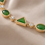 Mixed-Cut Green Agate and Cubic Zirconia Line Bracelet in Gold Tone - Image 4