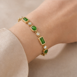 Mixed-Cut Green Agate and Cubic Zirconia Line Bracelet in Gold Tone - Image 5