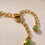 Oval Green Jade and Square Cubic Zirconia Bracelet in Gold Tone - Image 7