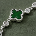 Dark Green Clover Station Bracelet in Sterling Silver - 图片 4