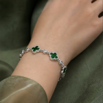 Dark Green Clover Station Bracelet in Sterling Silver - 图片 5