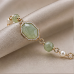 Faceted Jade Hexagon and Pearl Bracelet - 图片 4