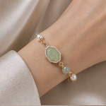 Faceted Jade Hexagon and Pearl Bracelet - 图片 5