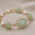 Faceted Jade Hexagon and Pearl Bracelet - 图片 3