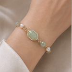 Faceted Jade Hexagon and Pearl Bracelet - 图片 2