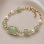 Faceted Jade Hexagon and Pearl Bracelet - 图片 6