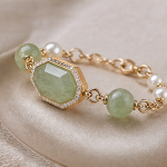 Faceted Jade Hexagon and Pearl Bracelet - 图片 7