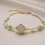 Jade Clover and Pearl Station Bracelet - 图片 7