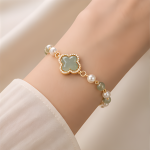 Jade Clover and Pearl Station Bracelet - 图片 5
