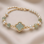 Jade Clover and Pearl Station Bracelet