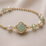 Jade Clover and Pearl Station Bracelet - 图片 3