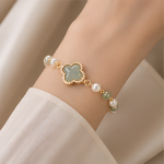 Jade Clover and Pearl Station Bracelet - 图片 2