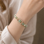 Oval Jade Cabochon and Pearl Bracelet with Pave Frame - 图片 5