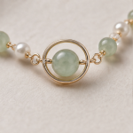 Floating Jade Bead Circle Bracelet with Pearls - 图片 4
