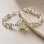 Floating Jade Bead Circle Bracelet with Pearls - 图片 6
