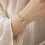 Floating Jade Bead Circle Bracelet with Pearls - 图片 5