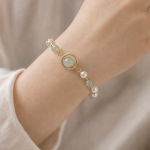 Floating Jade Bead Circle Bracelet with Pearls - 图片 2