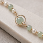 Floating Jade Bead Circle Bracelet with Pearls - 图片 3
