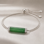 Green Jade Bar Bolo Bracelet in Silver Tone - 图片 3