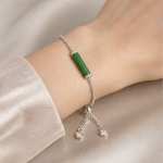 Green Jade Bar Bolo Bracelet in Silver Tone - 图片 4