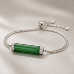 Green Jade Bar Bolo Bracelet in Silver Tone - 图片 5