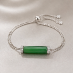 Green Jade Bar Bolo Bracelet in Silver Tone - 图片 6