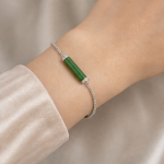 Green Jade Bar Bolo Bracelet in Silver Tone - 图片 2