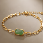 Emerald-Cut Jade Paperclip Chain Bracelet - 图片 8
