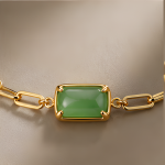 Emerald-Cut Jade Paperclip Chain Bracelet - 图片 7