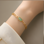 Emerald-Cut Jade Paperclip Chain Bracelet - 图片 6