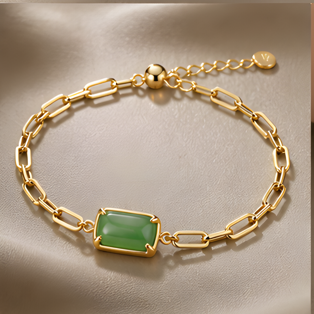 1786611919_ac2a9167-5 Emerald-Cut Jade Paperclip Chain Bracelet - 图片 1