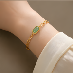 Emerald-Cut Jade Paperclip Chain Bracelet - 图片 2