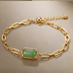 Emerald-Cut Jade Paperclip Chain Bracelet - 图片 3