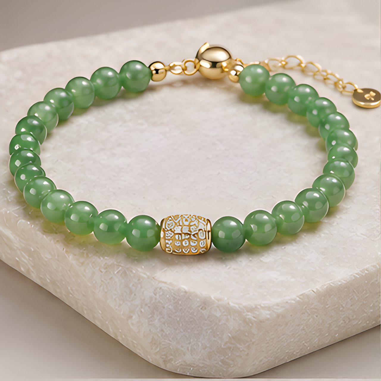 1786612118_17384dfe-1 Green Aventurine Beaded Bracelet with Pave Barrel - 图片 1