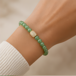 Green Aventurine Beaded Bracelet with Pave Barrel - 图片 2