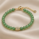 Green Aventurine Beaded Bracelet with Pave Barrel - 图片 3