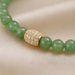 Green Aventurine Beaded Bracelet with Pave Barrel - 图片 4