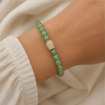 Green Aventurine Beaded Bracelet with Pave Barrel - 图片 5