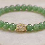 Green Aventurine Beaded Bracelet with Pave Barrel - 图片 6