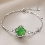 Jade Clover Bolo Bracelet in Silver Tone