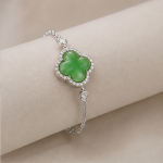 Jade Clover Bolo Bracelet in Silver Tone - 图片 4