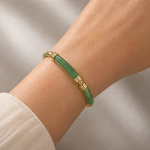 Curved Jade Bar Bracelet with Ribbed Gold Collars - 图片 2