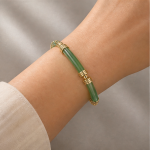 Curved Jade Bar Bracelet with Ribbed Gold Collars - 图片 5