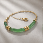 Curved Jade Bar Bracelet with Ribbed Gold Collars - 图片 3
