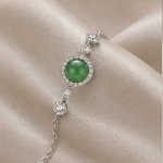 Round Jade Halo Bolo Bracelet with Brilliant Stations - 图片 4