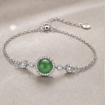 Round Jade Halo Bolo Bracelet with Brilliant Stations