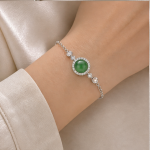 Round Jade Halo Bolo Bracelet with Brilliant Stations - 图片 2